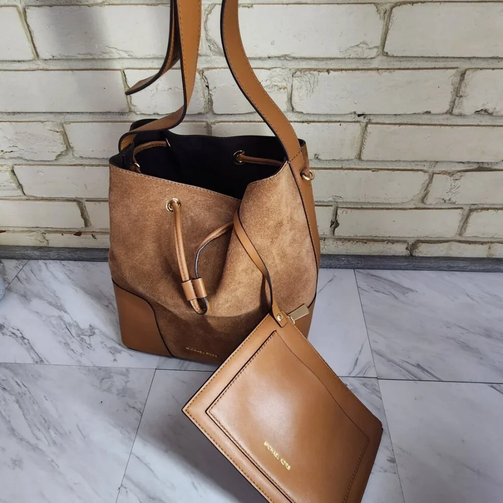 Nwot Michael Kors Cary Brown Suede & Leather w/Pouch Crossbody Bag Purse
